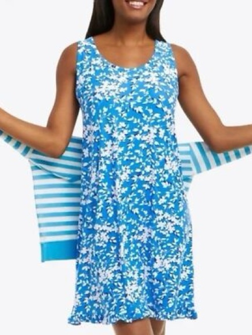 NWT Draper James Blue Floral Sleeveless Ruffle Nightie Size XXL/XXXL Coastal